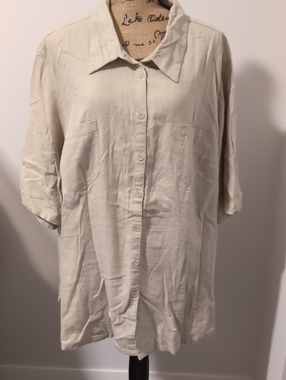 Just My Size Casual Button-Down Shirt in Light Beige